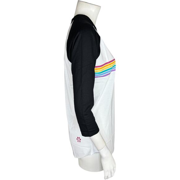 BOBS Skechers‎ Peek A Cat Rainbow Baseball Tee Small NWOT White Black 3/4 Sleeve - Picture 7 of 14